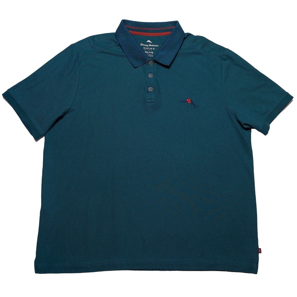 TOMMY BAHAMA Supima Polo Shirt Green Blue Floral XXL 2XL ~ Perfect! - Picture 2 of 10